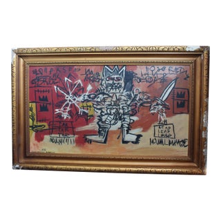 Modernistic Painting After Jean-Michel Basquiat, Circa 1980 For Sale