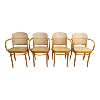 Vintage Bentwood Cane Armchairs In The Style of Michael Thonet- Set of 4 For Sale