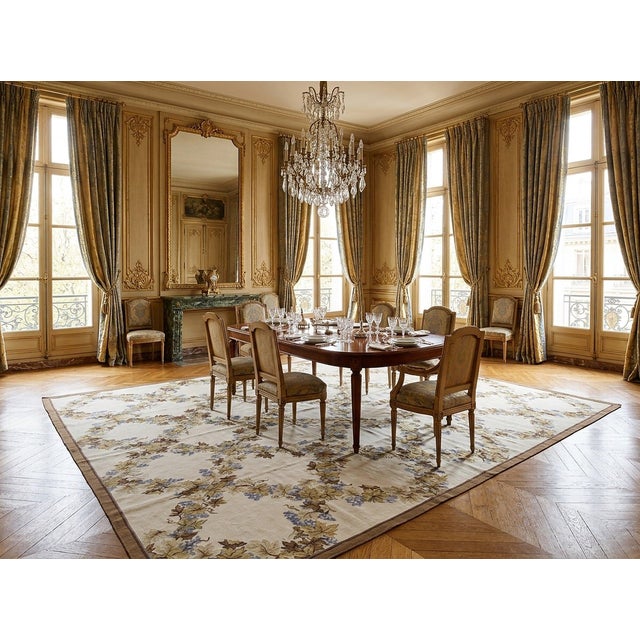 9x12 Vintage Aubusson Flat Weave Wool Rug, Ivory Grapevine Lattice For Sale - Image 13 of 14
