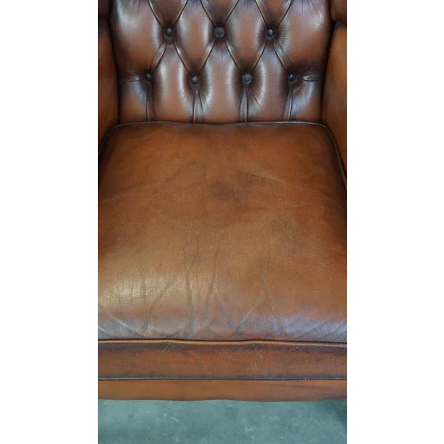Leather Chesterfield Wingchair For Sale - Image 6 of 12