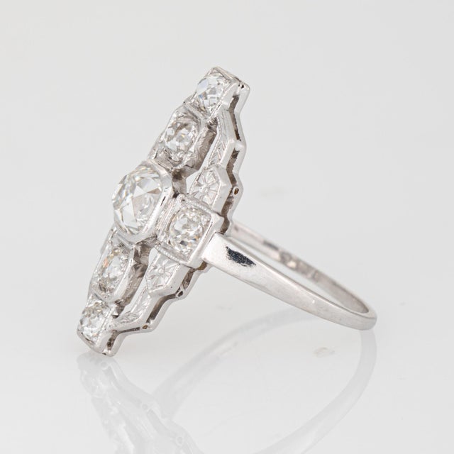 Vintage Art Deco 1.30ct Diamond Ring Sz 6 Platinum Cocktail Fine Estate Jewelry For Sale - Image 4 of 7