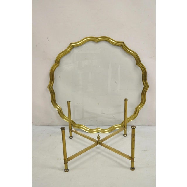 LaBarge Italian Hollywood Regency Brass & Glass Scalloped Tray Top Coffee Table For Sale - Image 10 of 11
