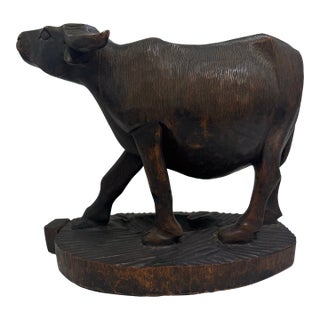 Antique Hand-Carved Iron Wood Wild Buffalo Figurine For Sale