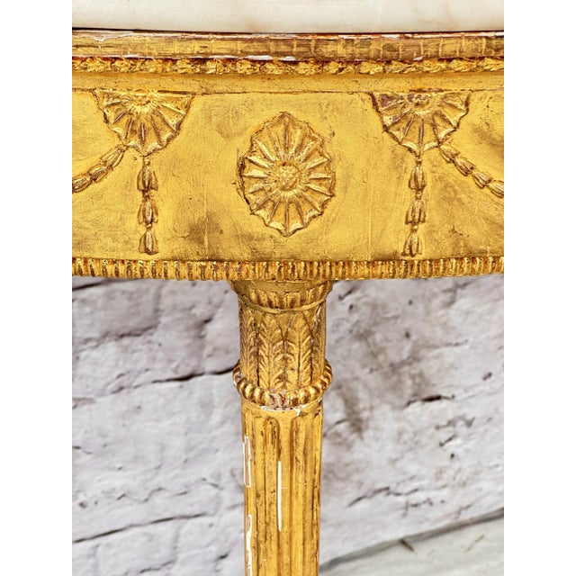 18th Century George III Inlaid Marble Top Giltwood Demilune Table For Sale - Image 5 of 12