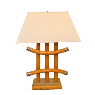 Bohemian Chic Handmade Bent Bamboo and Chrome Table Lamp For Sale