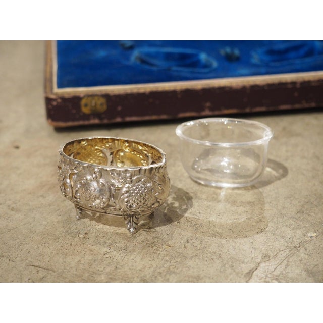 Antique French Silver and Glass Salt Cellar Set, Charles Dubret, Circa 1890 For Sale - Image 9 of 18