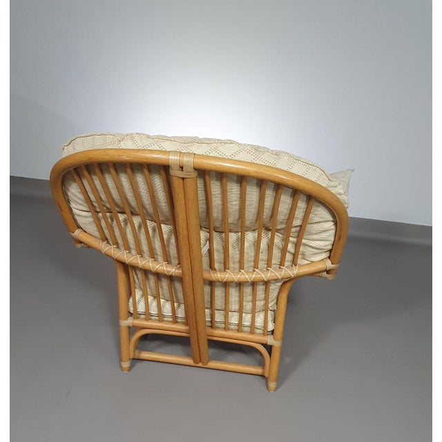 Rattan Bamboo Lounge Chair with Cushions, 1970s For Sale - Image 11 of 18