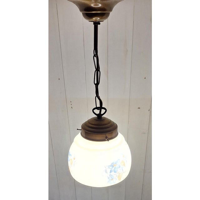 Art Deco Ceiling Lamp with Beige Glass Shade on a Brass Mount, 1930s For Sale - Image 3 of 8