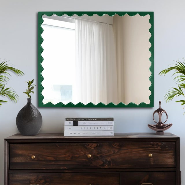 Kenneth Ludwig Chicago Scalloped Green Retangle Mirror For Sale - Image 4 of 6