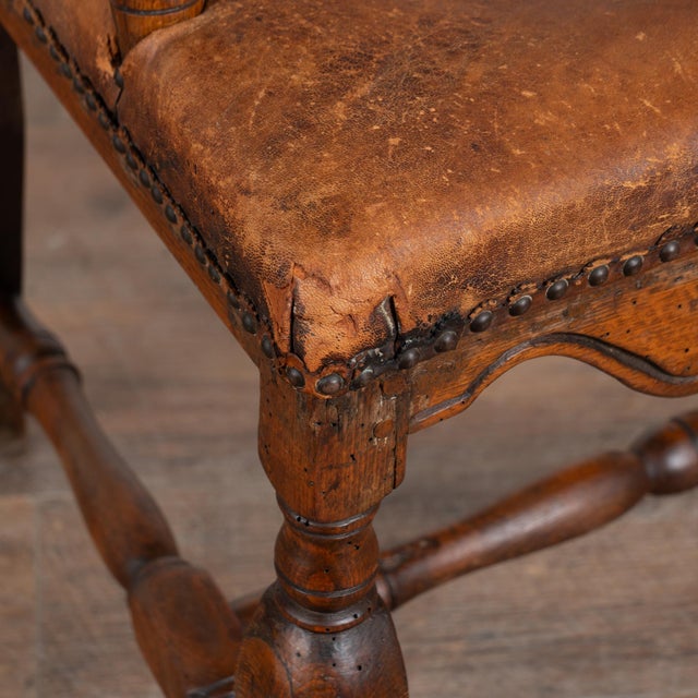 19th Century Danish Oak and Leather Wingback Armchair For Sale - Image 11 of 14