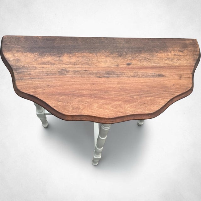 Vintage Hand-Refinished Solid Wood Accent Table With Sage Painted Base For Sale In Buffalo - Image 6 of 6