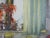 Mid 20th Century Vintage Mid Century Interior Setting and Palm Tree From Window Painting For Sale - Image 5 of 8
