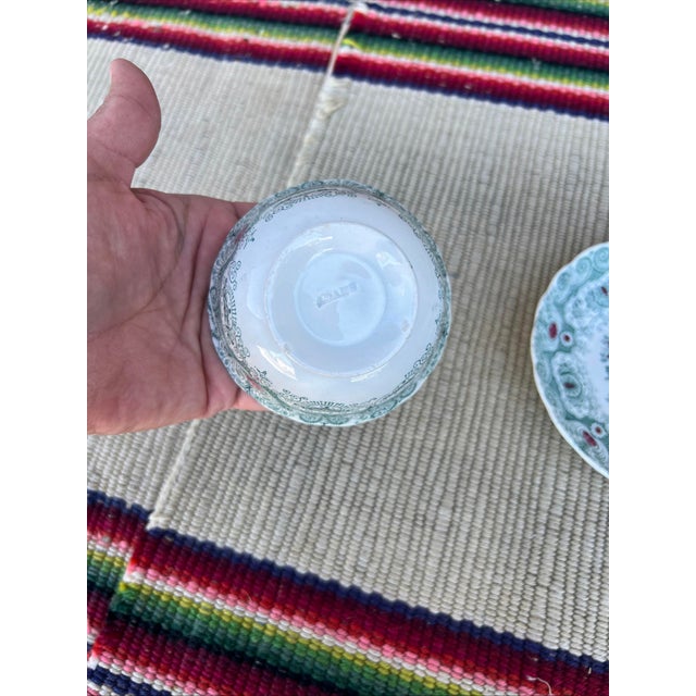 Ceramic A Pair of Antique Staffordshire Green Transferware Decorated Cups and Saucers, by Adams, Circa 1830's For Sale - Image 7 of 16