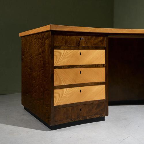 Curved Desk with Geometric Inlaid Top, Sweden For Sale - Image 9 of 13
