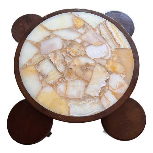 Vintage Onyx Stone Top Coffee Table With Nesting Stools For Sale