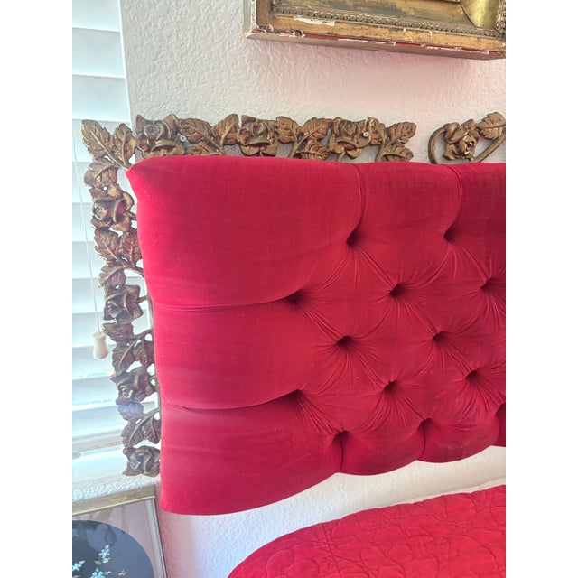 Vintage Hollywood Regency King Bed & Matching Tufted Velvet Bench For Sale - Image 4 of 12