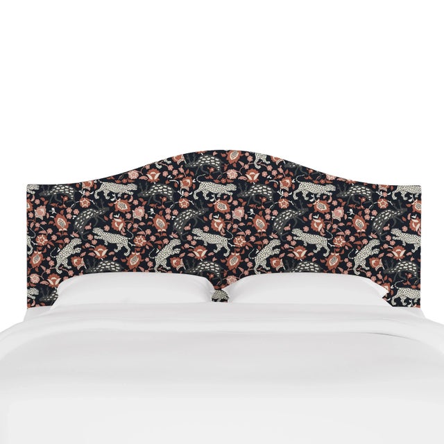 Transitional Kenmore Headboard in Coral Navy Leopard, California King For Sale - Image 3 of 6