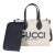 Navy Canvas Calfskin Logo Print Mini Tote For Sale