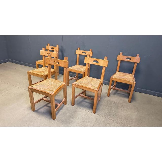 Wood Vintage Brutalist Chairs in Oak and Wicker, 1960s, Set of 6 For Sale - Image 7 of 14