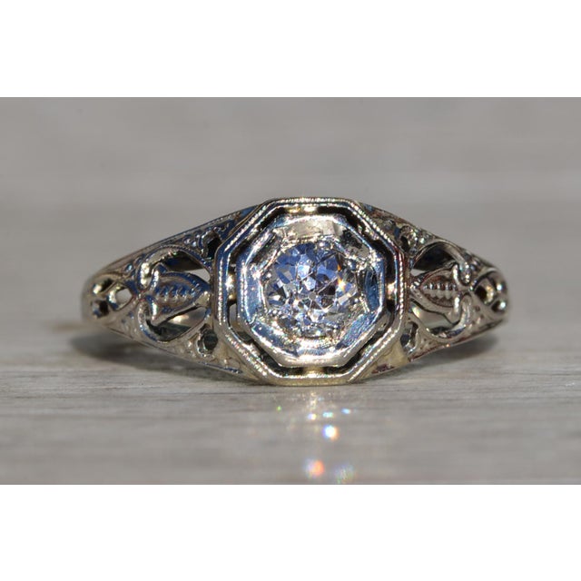The Paconia: Ladies 18K White Gold Art Deco Diamond Engagement Ring For Sale - Image 4 of 11