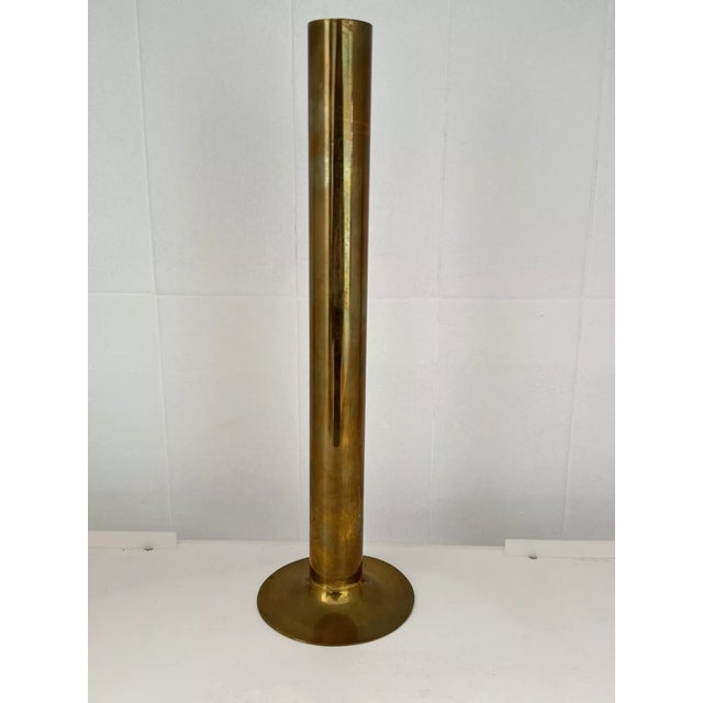 Metal Italian Modern Handmade Cylinder Vase in Brass, 1970s For Sale - Image 7 of 8