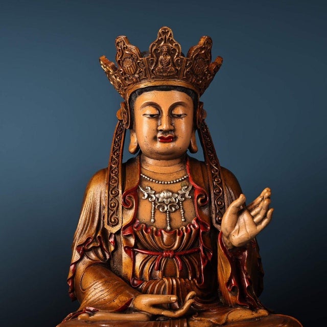 Late 20th Century Late 20th Century Set of 3 Gilt Bronze Seated Bodhisattva Figures on Lotus Bases For Sale - Image 5 of 10