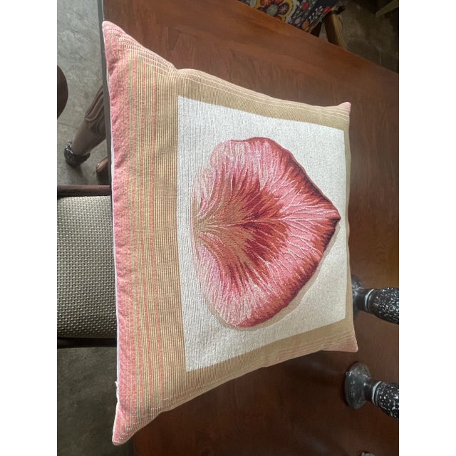 Beige Tapestry Pillow From Belgium With Beige Cotton Velvet Backs and Zipper Cover, Non-Allergenic Polyester Fiber Inserts For Sale - Image 8 of 9