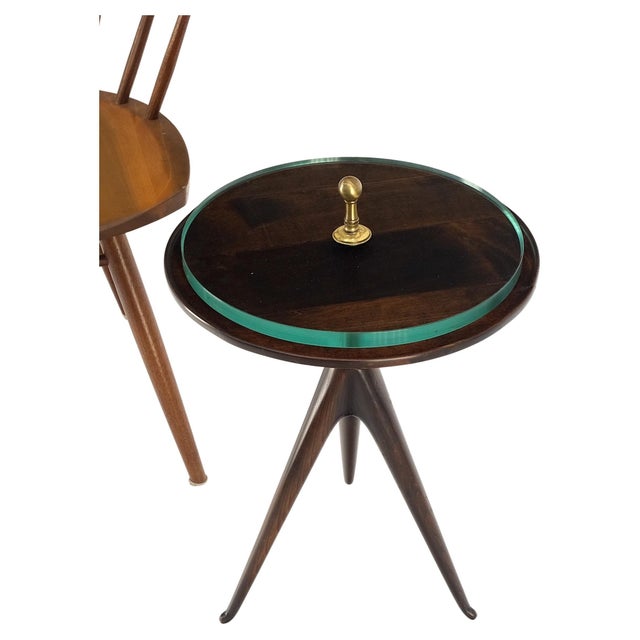 Tripod Legs Base Thick Glass Top Round Butler Serving Side End Table