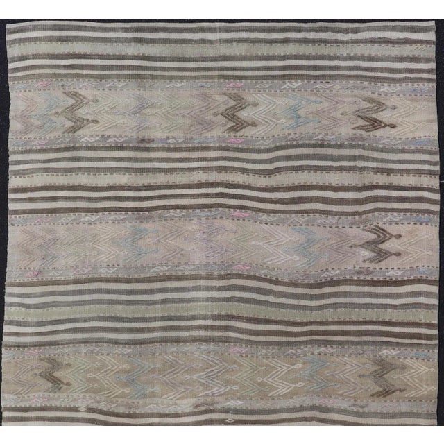 Blue Mid 20th Century Vintage Turkish Flat-Weave Embroideries Kilim in Taupe Lt. Blue Brown Tan For Sale - Image 8 of 11