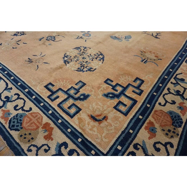 1900s Beige Medallion Floral Antique Chinese Ningxia Carpet 8' X 9'6" Knotted Wool Rug For Sale In New York - Image 6 of 14