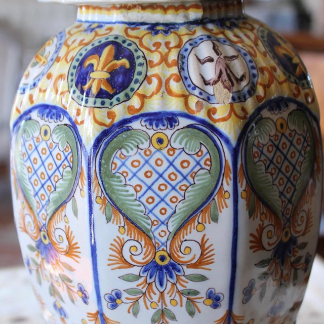 Textile Antique French Faience (Rouen) Lamp For Sale - Image 7 of 13