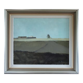 1959 Mid-Century Modern 'Quiet Fields' Vintage Swedish Landscape Oil Painting, Framed For Sale