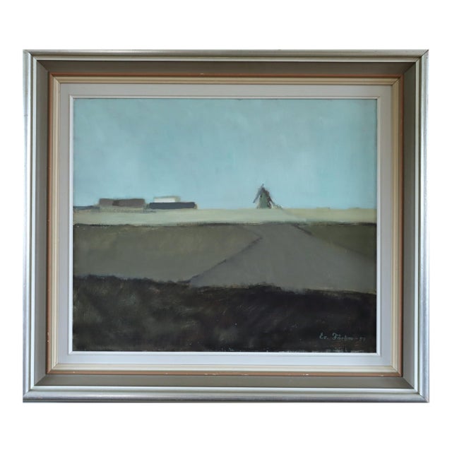 1959 Mid-Century Modern 'Quiet Fields' Vintage Swedish Landscape Oil Painting, Framed For Sale