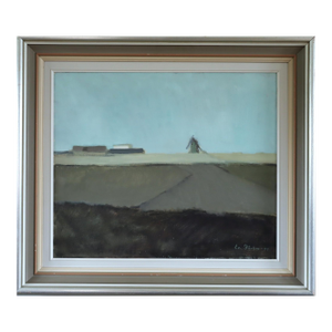 1959 Mid-Century Modern 'Quiet Fields' Vintage Swedish Landscape Oil Painting, Framed