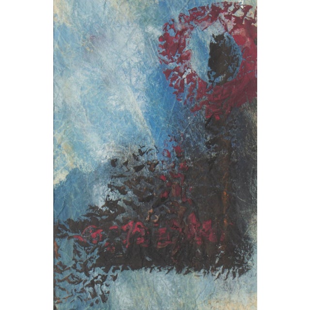 A mid-20th century painting. Unsigned, this abstract work consists of a dark maroon and black painterly shape which is...