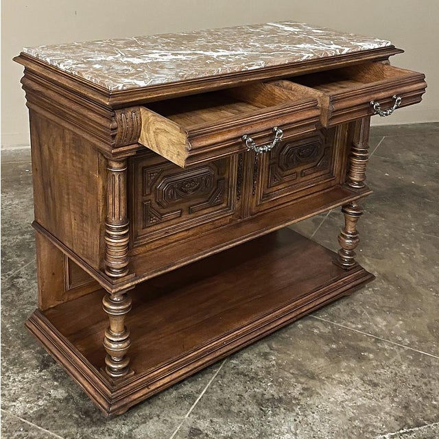 19th Century French Neoclassical Henri II Marble Top Walnut Buffet For Sale - Image 9 of 18