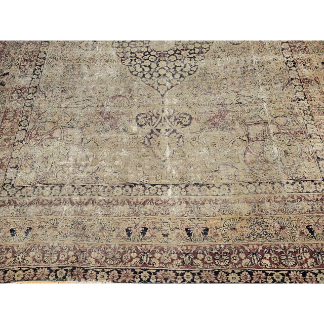 19th Century Persian Kerman Lavar Rug, Hand-Knotted Wool, Floral Pattern, Ivory & Black, 9x10 For Sale - Image 14 of 18