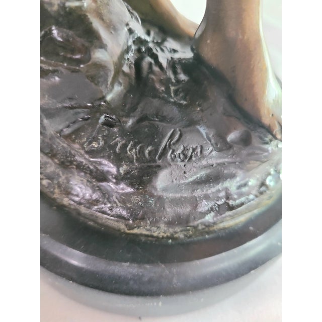 Emile Bruchon Spelter "L'Orage" Sculpture on Marble Base - Signed - For Sale - Image 10 of 12