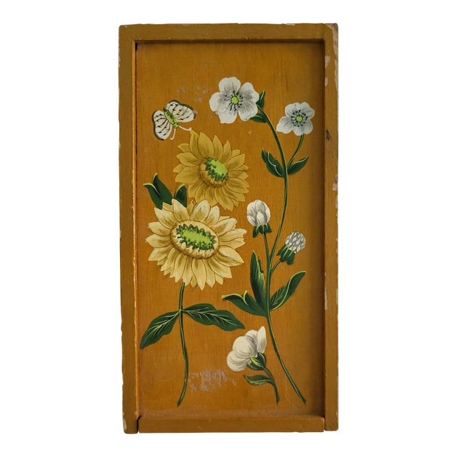 1970s Boho Hand Painted Wooden Floral Storage Box For Sale