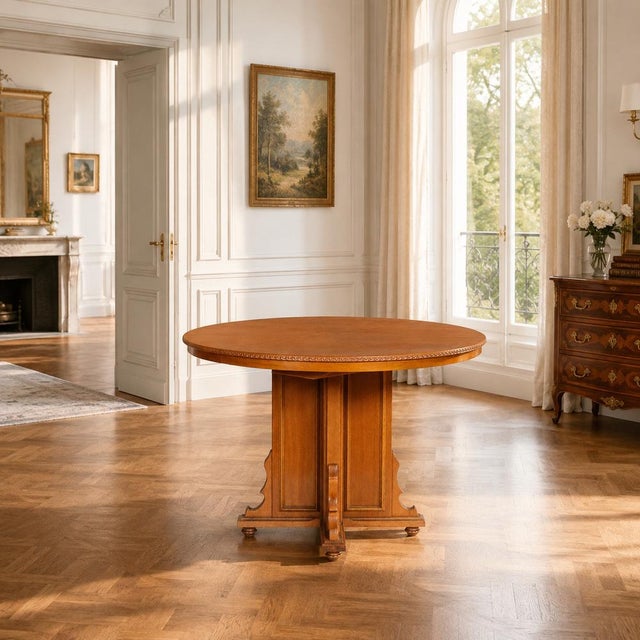 Wood Round Italian Extendable Walnut & Veneer Table For Sale - Image 7 of 9