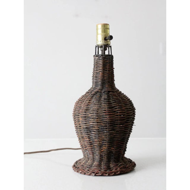 Farmhouse Vintage Wicker Table Lamp For Sale - Image 3 of 12