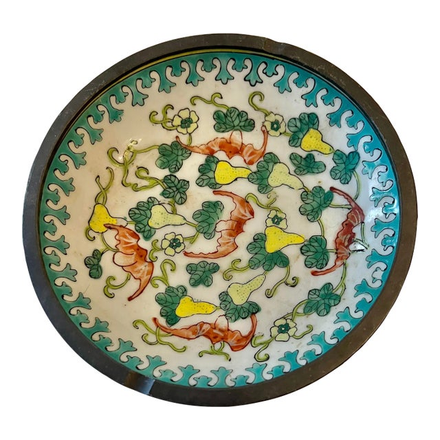 Mid Century Asian Porcelain Bowl Wrapped in Pewter For Sale