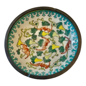 Mid Century Asian Porcelain Bowl Wrapped in Pewter