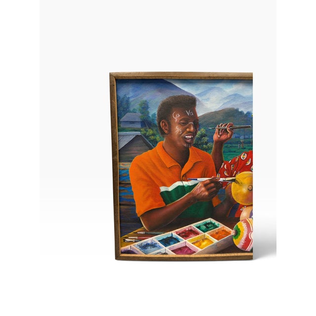 Soliman Delva Signed Original Haitian Fine Art Oil Painting "Tchatcha" – 2001 For Sale - Image 4 of 11