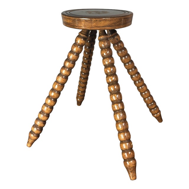Mid-Century Bobbin Wood Turned French Farm House Stool, France, 1960s For Sale