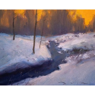 Winter Solace by Devin Michael Roberts | Oil on Cradled Panel Winter landscape with a stream and trees For Sale