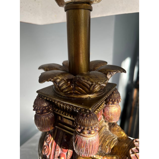 Brass 1970s East Asian Elephant Table Lamp With Silk Shade - Attributed to Robert Abbey For Sale - Image 8 of 12