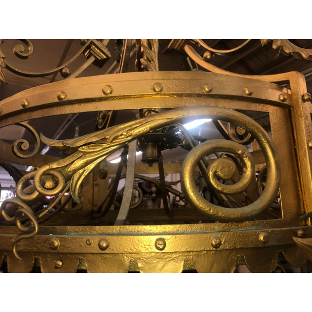 1920s Spanish Revival Gothic Mediterranean Iron Oversized Chandelier For Sale - Image 9 of 13