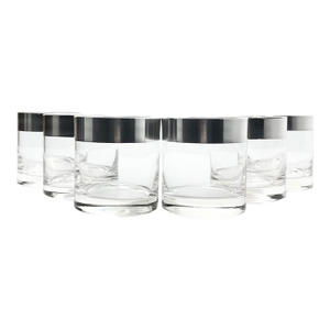 1950s Dorthy Thorpe Silver Band Old Fashioned Cocktail Glasses - Set of 6