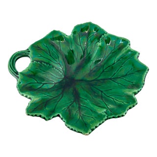 Antique Leaf Majolica Footed Dish For Sale
